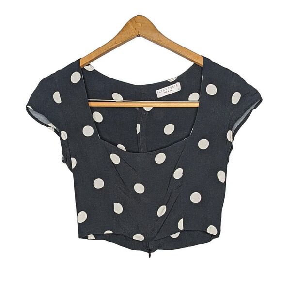 Flynn Skye Crop Top Cap Sleeve Polka Dot Square Neck Black Size Medium - Picture 1 of 7